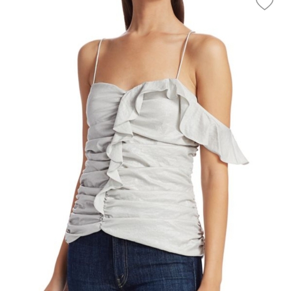 Scripted One-shoulder Sleeveless Ruffle Top - Picture 1 of 8
